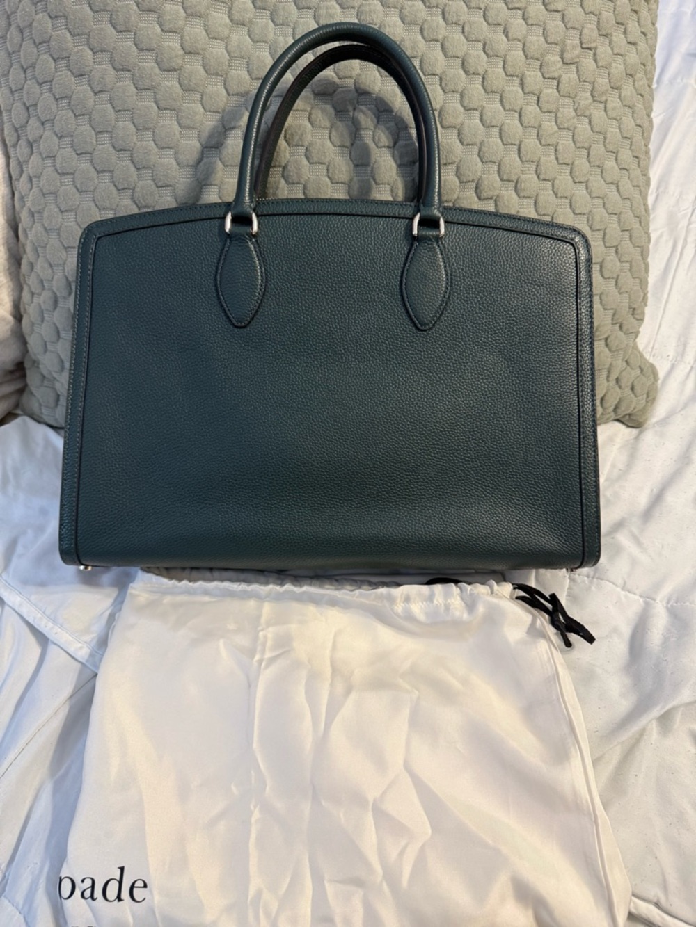 Kate Spade Forest Green Pebbled Leather Laptop Bag with Strap - Picture 3 of 4